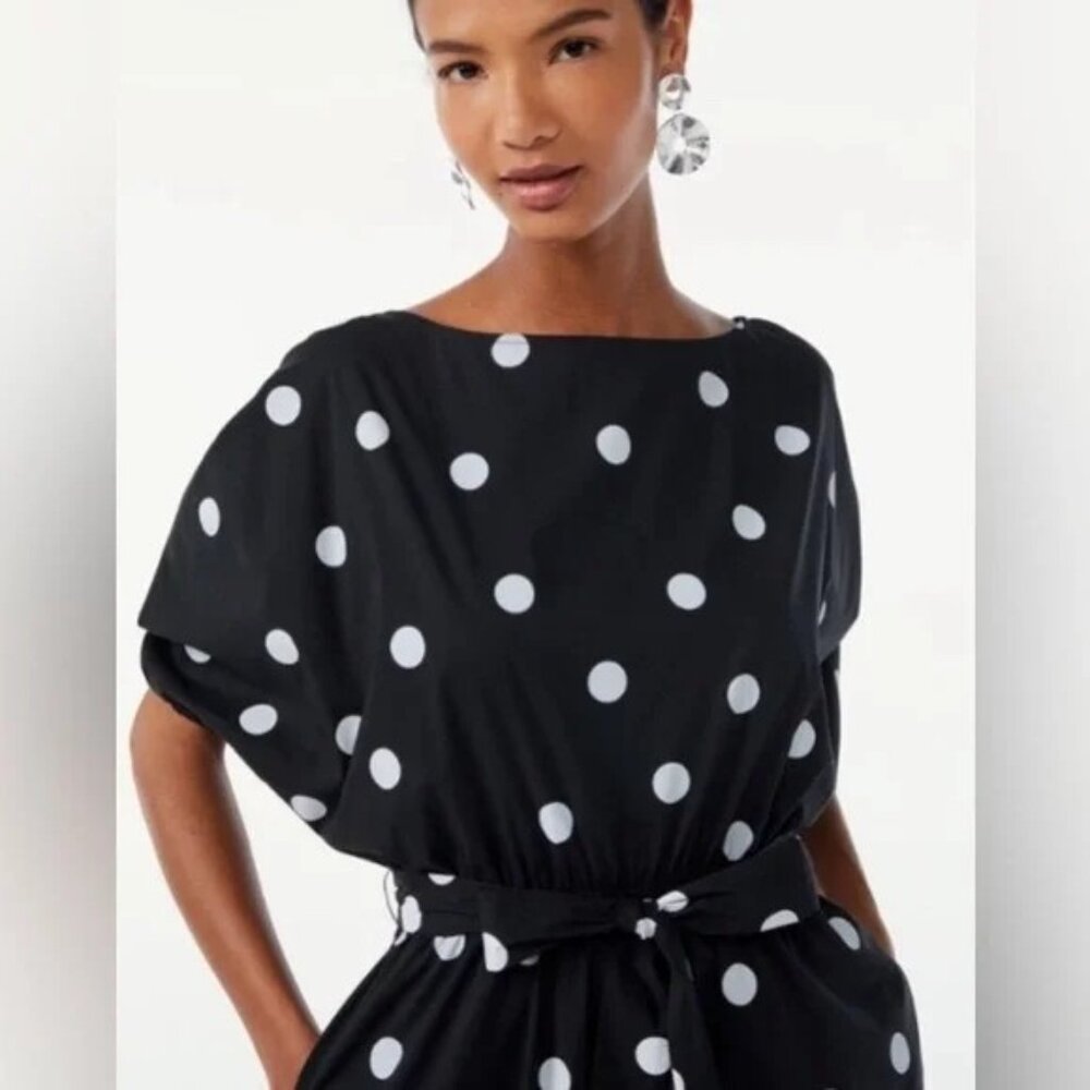 Scoop NYC Polka Dot Ruched Belted Midi Dress Size XL (16-18) NWT